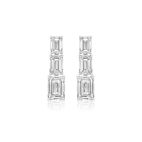 18K  Emerald Cut Diamond Drop Earrings